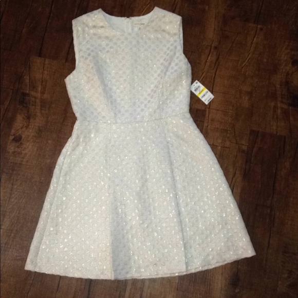 Maison Jules Cream Metallic Polka Dot Dress Med - Picture 1 of 7
